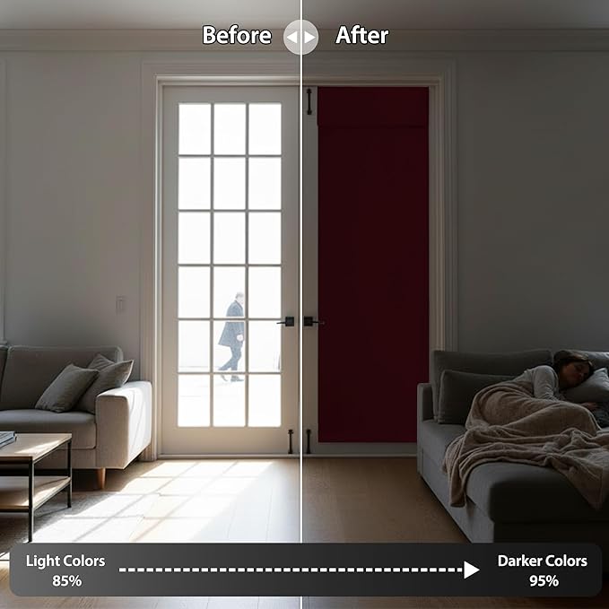 RYB HOME Blackout French Door Curtain - Privacy Thermal Insulated Window Shades for Patio Kitchen Front Entry Back Door Glass Window, Self Adhesive No Drill, 1 Panel, 26" W x 40" L, Burgundy Red