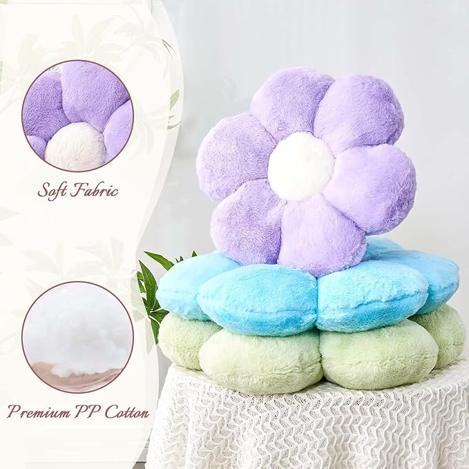 Kcvvcr Blue Flower Pillow, 17.7" Flower Shaped Plush Decorative Throw Pillow for Bed