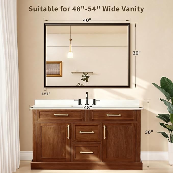 Retro Copper Effect Framed Wall Mirror, 30x40 Rectangle Mirror, Anti-desilvering Tempered Glass, Sustainable& Sturdy Frame, Farmhouse Mirror, Anti-Rust, 3min Fast Setup for Bathroom Living Room