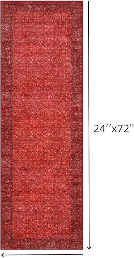 Hedlive Vintage Red Kitchen Runner Rug, 2x6 Runners for Hallways Non Slip, Washable Runner Rug for Bedroom Entryway, Ultra-Thin Carpet Runners for Laundry Room Bedroom Holiday Decor (2'x6', Red)