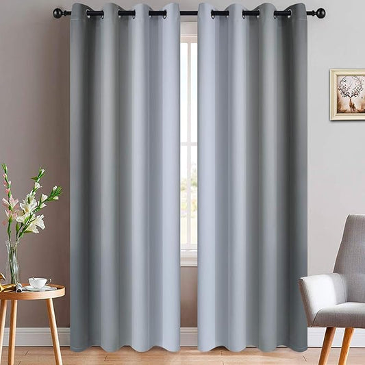 Yakamok 84 Inch Length Gray and Greyish White Gradient Color Ombre Curtains for Bedroom, Room Darkening Thermal Insulated Grommet Window Drapes for Living Room (2 Panels, 52x84 Inch)