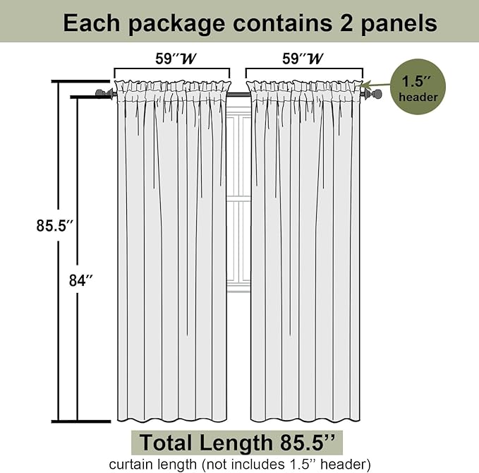 Lecloud Cream Sheer Curtains 84 Inches Long 2 Pcs, Dual Rod Pocket Breathable Rustic Living Room Curtains for Bedroom Dining Room, Home Decor Light Filtering Drapes, Each Panel 59" W x 84" L