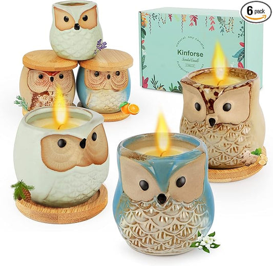 Scented Candles Birthday Gifts for Women, Owl Gifts for Women, 6 Pack Novelty Owl Aromatherapy Candle Bulk Gift for Birthday Mother's Thanksgiving