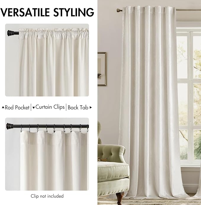 MIULEE Velvet Curtains 84 inches - Luxury Curtains for Bedroom Living Room Thermal Insulated Super Soft Room Darkening Window Drapes Rod Pocket & Back Tab, Ivory, W52 x L84 inches, 2 Panels
