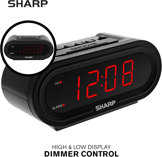 Sharp AccuSet Self-Setting Alarm Clock with Auto DST, Red LED - Image 5