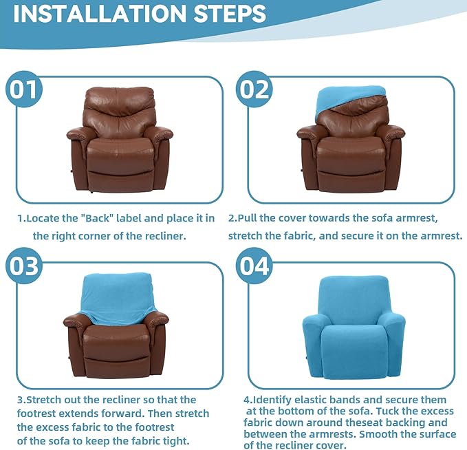 Cupuamon Recliner Chair Covers,Lazy Boy Recliner Covers Stretch Reclining Covers 1 Piece Furniture Protector with Elastic Bottom for Dog,Kids-Blue Mist