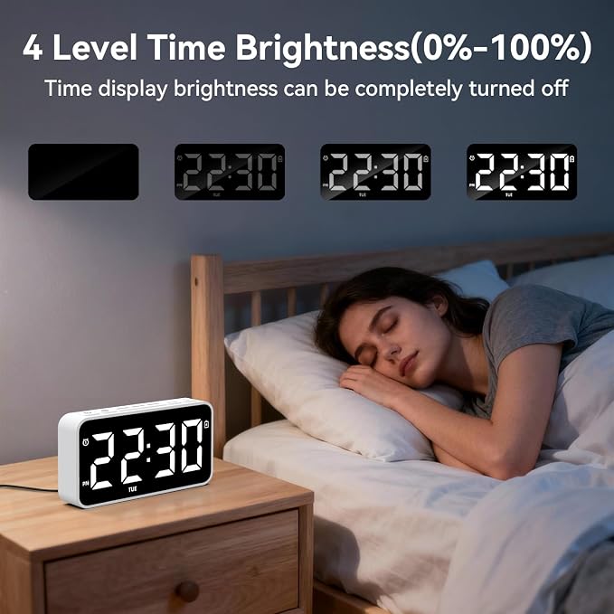 Plug in Digital Alarm Clocks with Rechargeable Backup Battery for Bedrooms Living Room Study Loud Bedside Desk Clock with Memory Function Dual Alarm 3 Modes Weekends Weekdays Every Day for Kids Adults - Image 4