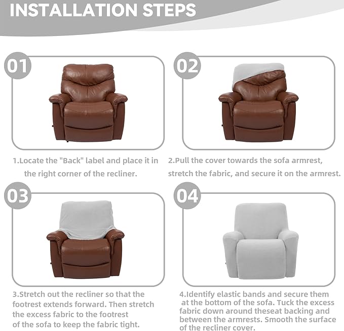 Cupuamon Recliner Chair Covers,Lazy Boy Recliner Covers Stretch Reclining Covers 1 Piece Furniture Protector with Elastic Bottom for Dog,Kids-Silver
