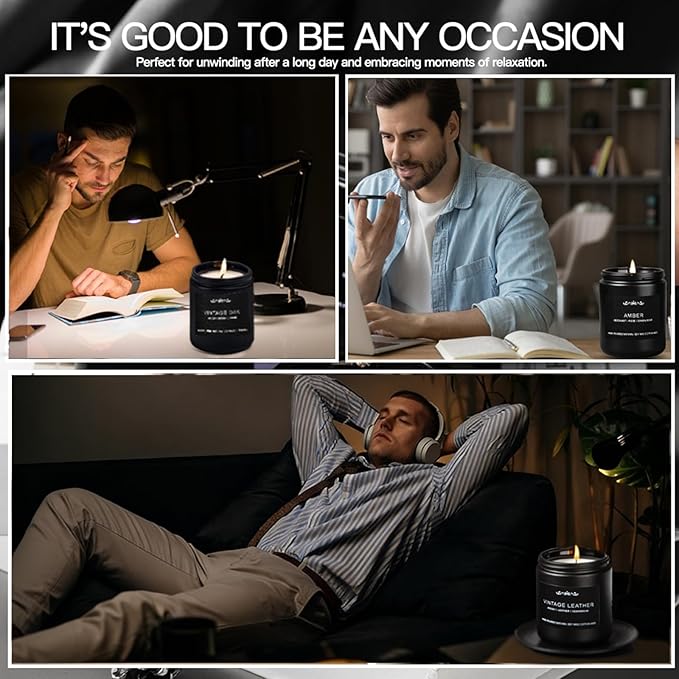 Scented Candles for Men - 42oz Soy Wax 300h Long Lasting Candle, Manly Scented Candles with Leather/Woods/Pine/Vanilla/Lavender/Amber -Mens Candle Gift Set for Birthday, Father's Day, Man Cave Decor