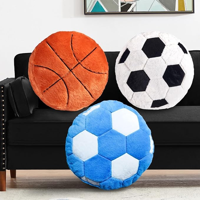 Blue Soccer Pillow Fluffy Soccer Ball Throw Pillow for Bedroom Decor Soft Sports Themed Room Accent Perfect for Soccer Decorations Easter Gifts 15.7 Inches