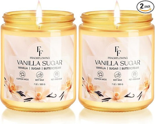 Vanilla Sugar Scented Candle, Natural Soy Wax Jar Candle for Home Scented, 100-Hour Burn Time Gifts for Women Men, 7 oz (2 Pack)