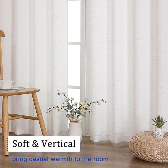 Chyhomenyc Bennet Natural Linen Curtains 90 Inch Length 2 Panels Set, Faux Linen Textured Light Filtering Soft Airy Privacy Farmhouse Curtain Drapes for Living Room Bedroom, 40Wx90L Inches, Natural