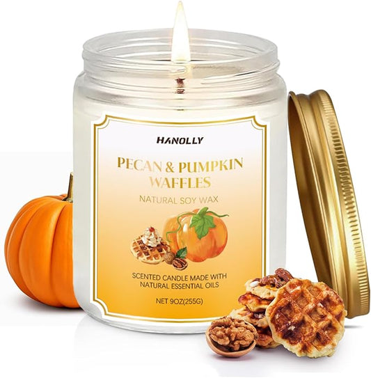 Scented Candles,Pecan & Pumpkin Waffles Scents, 9 oz Scented Candles for Home Soy Candle Wax, Lasting Aromatherapy Candles Gifts for Women Men, Perfect for Creating a Holiday Ambiance