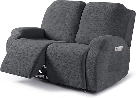 VANSOFY Oversized Recliner Cover, 2-Pieces Stretch Reclining Couch Cover with Pockets Loveseat Sofa Slipcovers Soft Washable Furniture Protector for Dogs Cats(Charcoal Gray)