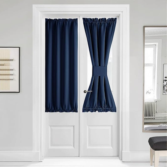 NICETOWN French Door Curtain for Door Window, Privacy Thermal Insulated Window Covering for Patio Front Sidelight Panel, W36 x L50 inch, 1 Panel, Navy