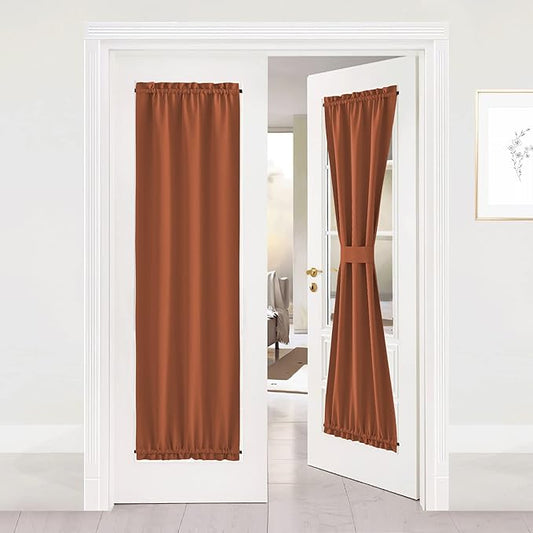 NICETOWN French Door Curtains, Thermal Insulated Drapes Rod Pocket Blackout Privacy Panel for Living Room/Patio Glass/Halloween, Door Window Shade with Tieback, 1 PC, 25 x 72 inch, Burnt Orange