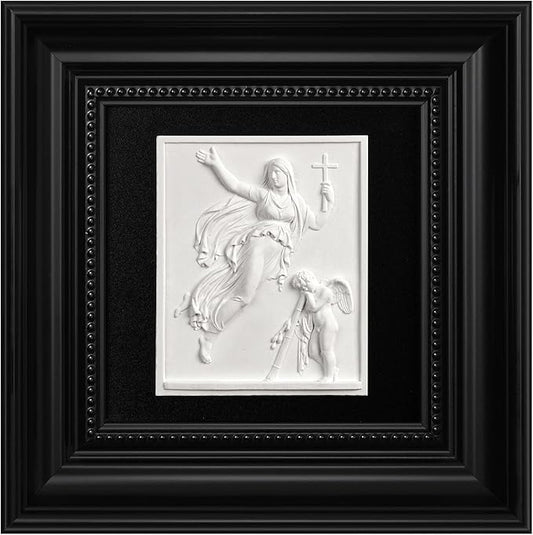 FOLKOR LIFE Framed Black and White Wall Art Sculpture for Vintage Decor, Christianity Framed Plaster Relief Hanging Sculpture for Wall Decor, Room, Office, Hallway, Entryways Decoration