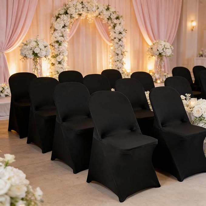 10PCS Stretch Spandex Folding Waterproof Chair Covers,Universal Fitted Chair Cover Protector for Wedding Party Banquet Holidays Celebration Decoration(Black)