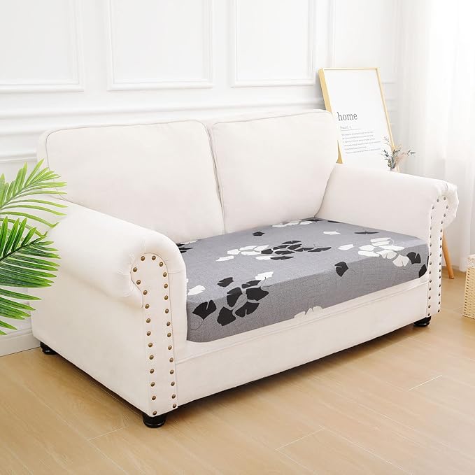 hyha Printed Couch Cushion Covers, Floral Sofa Covers Washable for 2 Cushion Couch, Stretch Pattern Outdoor Cushion Covers for Patio Furniture with Elastic Bottom(Medium, Maple Leaf)