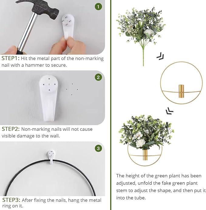 Pretty Jolly Wall Decor, Wall Metal vase Decoration Holder, Wall-Mounted Artificial Flowers, Black Wall Decor Fake Wheat 2 Pack, Wall Art Artificial Greenery, Farmhouse, Boho