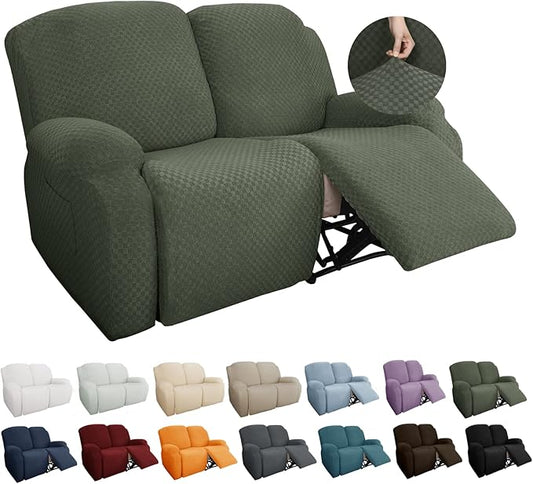 YEMYHOM 6 Pieces Stretch Loveseat Recliner Slipcover Jacquard Recliner Sofa Cover with Side Pocket Fitted Recliner Cover Couch Furniture Protector with Elastic Bottom (Medium, Army Green)