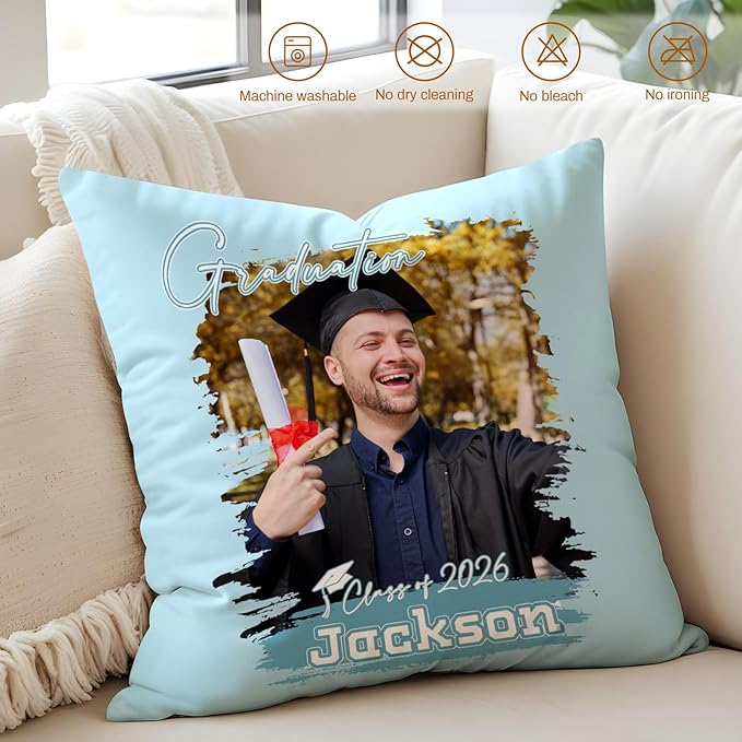 Custom Pillow with Picture & Text - Include Insert, Personalized Graduation Gifts for Class of 2026, Inspirational Souvenir Gifts for Senior College Masters