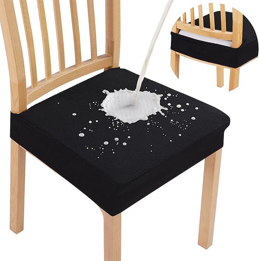 Smiry Waterproof Seat Covers for Dining Room Chairs Set of 10, Stretch Jacquard Removable Washable Chair Seat Slipcovers Protector, No Rear Covers, Black