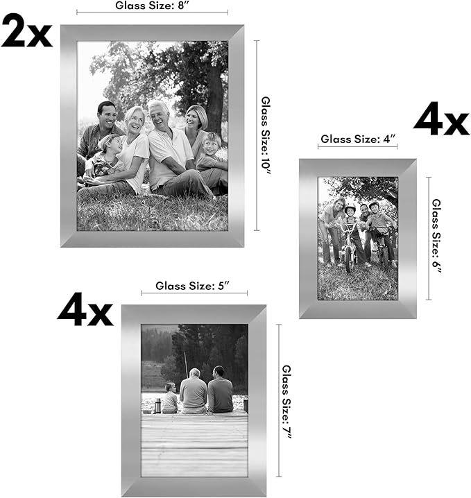 Americanflat Set of 10 Picture Frames with Shatter-Resistant Glass - Gallery Wall Frame Set with Two 8x10, Four 5x7 and Four 4x6 Frames - Signature Collection - Silver