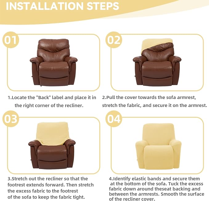 Cupuamon Recliner Chair Covers,Lazy Boy Recliner Covers Stretch Reclining Covers 1 Piece Furniture Protector with Elastic Bottom for Dog,Kids-Champagne