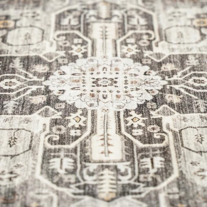 RUUGME Washable 9x12 Area Rugs - Large Rugs for Living Room Stain Resistant Carpet Vintage Rugs for Bedroom with Non Slip Backing Home Decor Floor Decoration Mat (9x12 Grey)