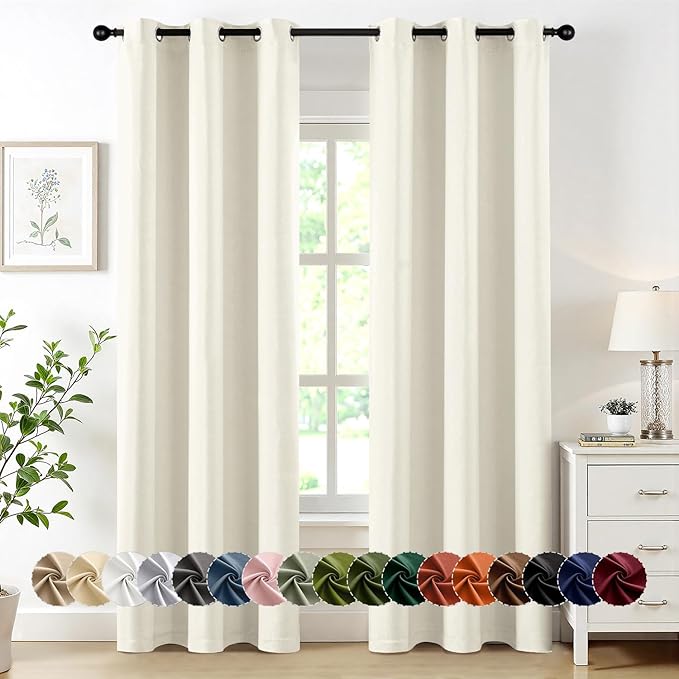 MIULEE Cream Blackout Curtains for Bedroom Living Room 84 Inches Long 2 Panels, Thermal Insulated Room Darkening Drapes Grommet Noise Reducing Light Blocking Window Treatments 40x84 Inch