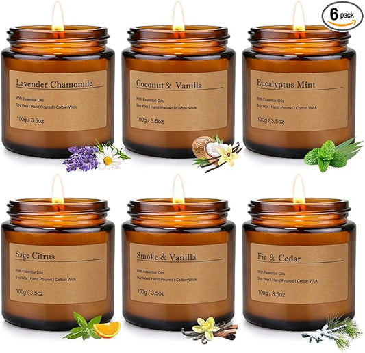 6-Pack Scented Candles for Home, 3.5 Oz Soy Wax Candles Gift Set with Lavender Chamomile & Eucalyptus Mint for Brithday Gifts Women, HomeMeditation & Spa
