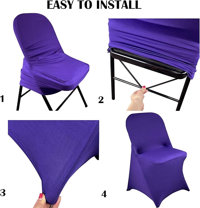 10PCS Stretch Spandex Folding Waterproof Chair Covers,Universal Fitted Chair Cover Protector for Wedding Party Banquet Holidays Celebration Decoration(Purple)