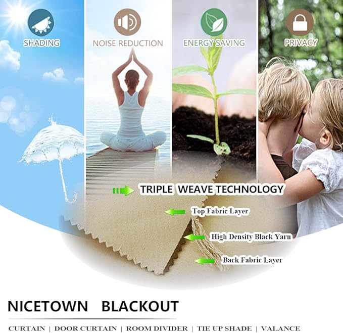 NICETOWN Door Curtain Window Panel - Thermal Insulated Room Darkening Window Treatment French/Sliding/Patio Door Blind Drapery for Privacy (One Panel, 54" Wide x 72" Long, Cream Beige)