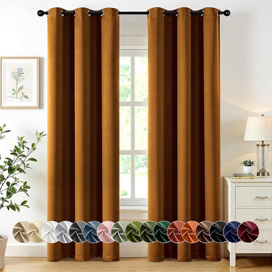 MIULEE Gold Brown Blackout Curtains for Bedroom Living Room 84 Inches Long 2 Panels, Thermal Insulated Room Darkening Drapes Grommet Noise Reducing Light Blocking Window Treatments 40x84 inch