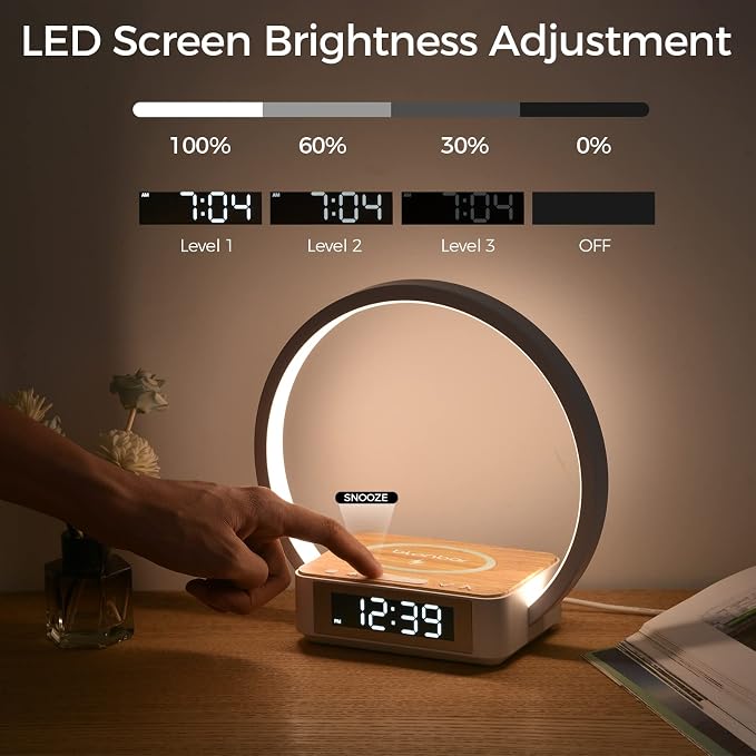 Desk Lamp with Alarm Clock Qi Wireless Charger, Touch Lamp for bedroom - Image 6