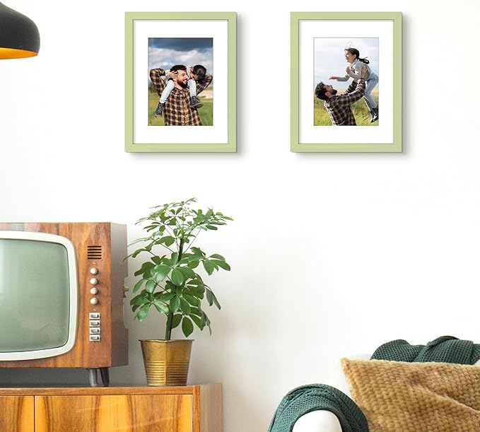 upsimples 8.5 By 11 Picture Frame, Display Pictures 6x8 with Mat or 8.5 x 11 Without, Wall Hanging Photo Frames, Green, 1 Pack