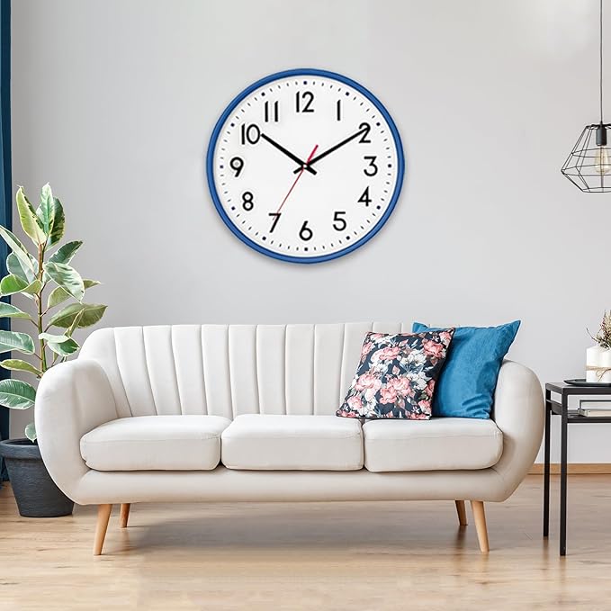 HZDHCLH Wall Clock Blue,Silent Wall Clocks Battery Operated 10 Inch Modern Non Ticking Analog Clock Decorative for Kitchen Bedroom Living Room Office Classroom