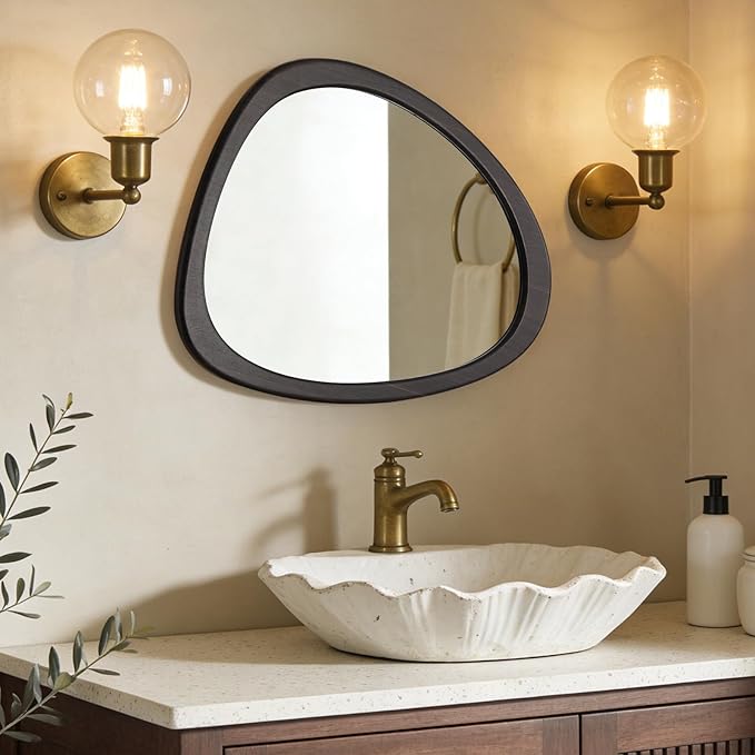 WallBeyond Asymmetrical Mirror, Irregular Wall Mirror, Wall Mirrors Decorative for Bedroom Living Room Entryway Hall, Wood Mirror for mid Century Modern Decor 23" H x 19" W, Dark Brown