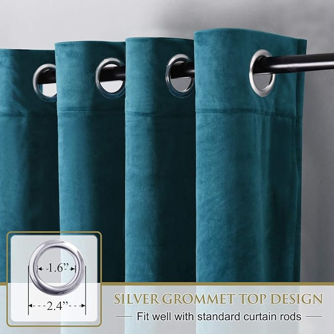 StangH Dark Teal Velvet Drapes 63-inch - Luxurious Home Decor Window Covering Soundproof Velvet Blackout Curtain Panels for Guest Room/Bedroom, W52 x L63, Peacock Blue, Set of 2