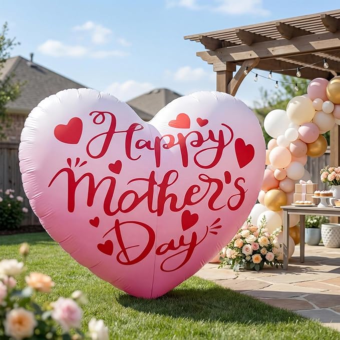 6.5FT Inflatable Happy Mother's Day Decorations, Father's Day Inflatable Double Side Decorations, Giant Hearts Built-in LED Lighted Blow Up Decoration Home Yard Outdoor Indoor Decor