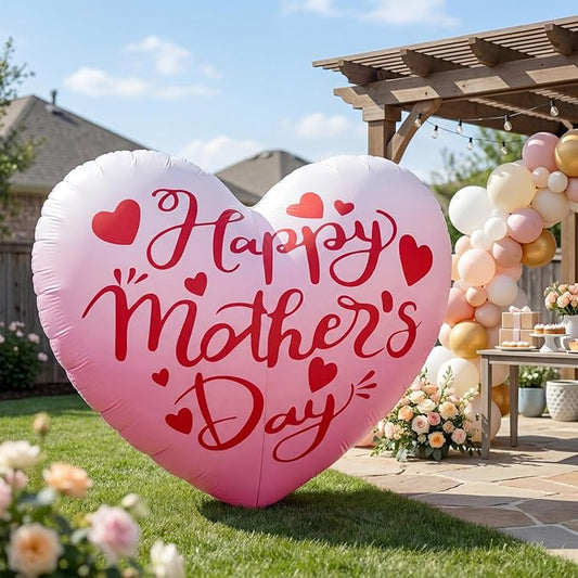 6.5FT Inflatable Happy Mother's Day Decorations, Father's Day Inflatable Double Side Decorations, Giant Hearts Built-in LED Lighted Blow Up Decoration Home Yard Outdoor Indoor Decor