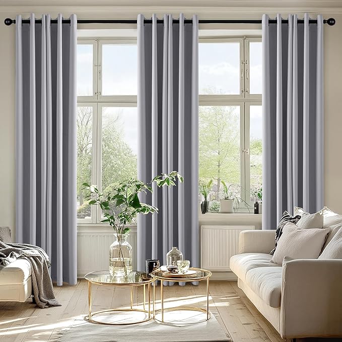 MIULEE Light Grey Blackout Curtains for Bedroom Living Room 72 Inches Long 2 Panels, Thermal Insulated Room Darkening Drapes Grommet Noise Reducing Light Blocking Window Treatments 40x72 Inch