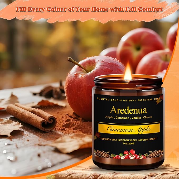 Apple & Cinnamon Candle – Holiday Winter Scented Candles with Warm Spiced Apple Aroma for Christmas Home Décor, Cozy Seasonal Candle Gift for Women & Men