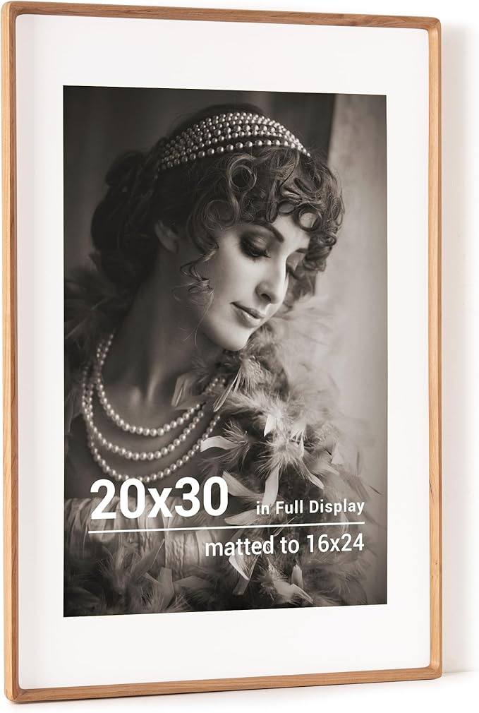 20x30 Poster Frame, USA-Sourced Cherry Wood Picture Frame with HD Tempered Glass, Handcrafted Rounded Corner 20 x 30 Wooden Frames Matted to 16x24 Photos, Horizontal or Vertical Wall Display