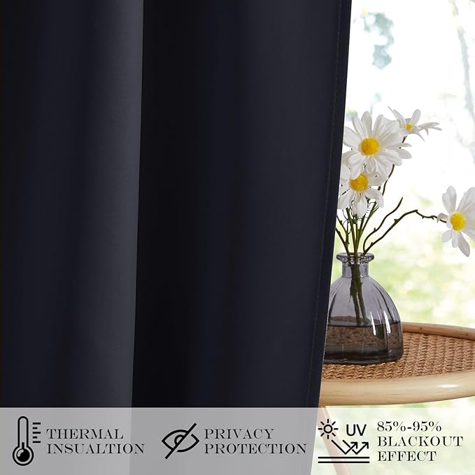 NICETOWN Narrow Door Window Curtain for Kitchen Window,80 Inch Long Blackout French Door Shade for Front Patio, Thermal Insulated Thick Curtains for Home Decor, 1 PC, 25" Wide, Black