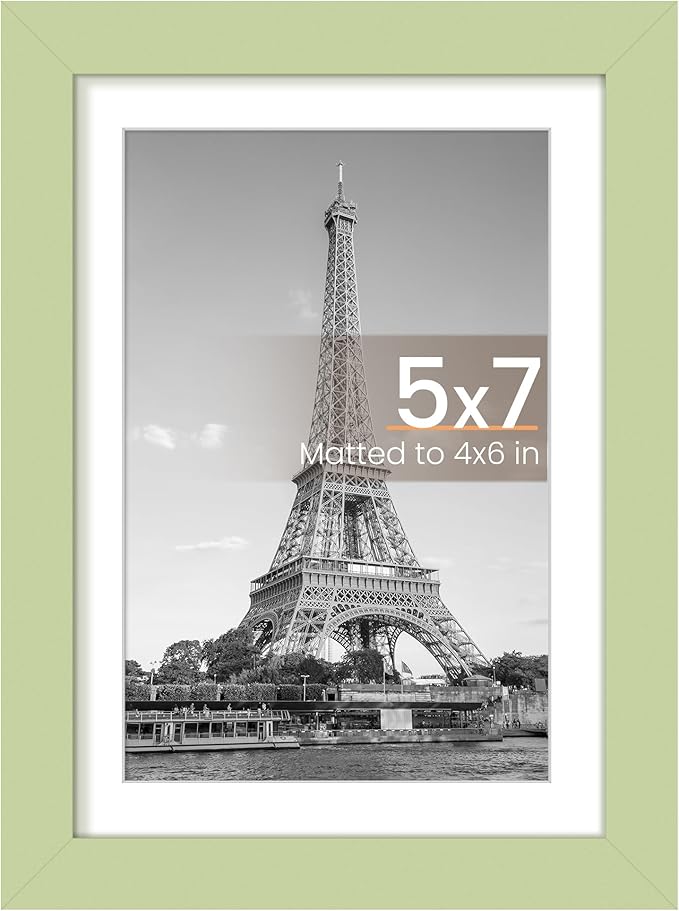 upsimples 5x7 Picture Frame, Display Pictures 4x6 with Mat or 5 x 7 Without, Wall Hanging Photo Frames, Green, 1 Pack
