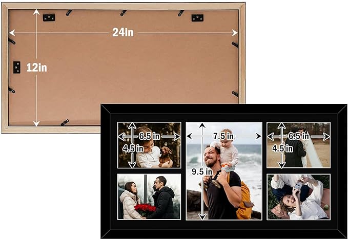 Golden State Art, Set of 2, 12x24 Black Wood Picture Frame - Black Mat for 8x10 And 5x7 Photos - Tempered Glass, Sawtooth Hanger, Swivel Tabs - Wall Mounting - Great for Gift