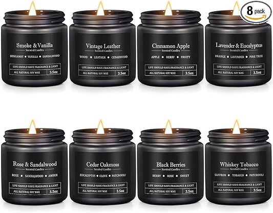 Manly Scented Candles for Men, 8 Pack Soy Candles for Home Scented, Up to 250H Burning, Aromatherapy Candle Set, Masculine Mens Candle Gift Set for Father Boyfriend Him, Birthday Valentine's Day Gifts