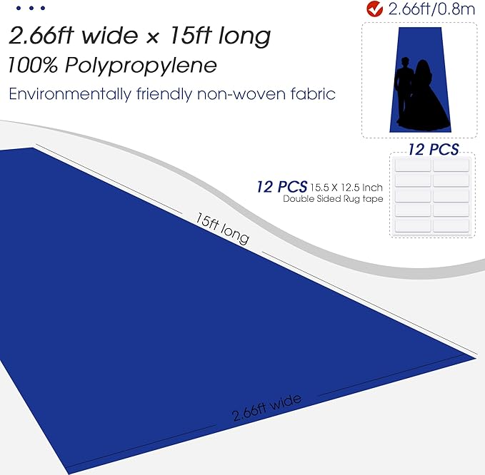 Royal Blue Carpet Runner for Party,140GSM 2.62FTx15FT Carpet Party Decorations, Royal Blue Runway Rug for Prom Felt Non-Woven Fabric,Runner for Wedding Ceremony